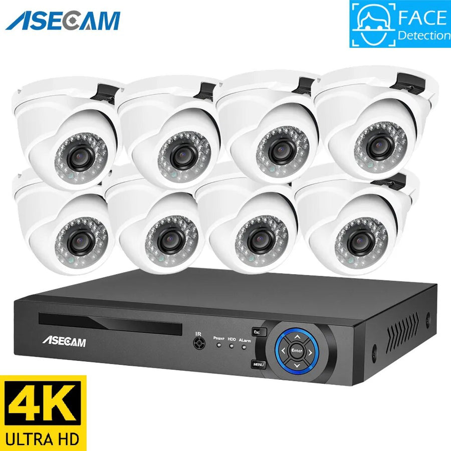 4K Face Detection Security Camera System 8MP Video Record NVR POE Kit Outdoor Metal Dome Home Human Xmeye RTSP